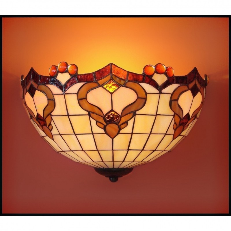 Vitrážová nástěnná lampa Rokaj Ø30 rozsvícená- ruční výroba Tiffany technikou
