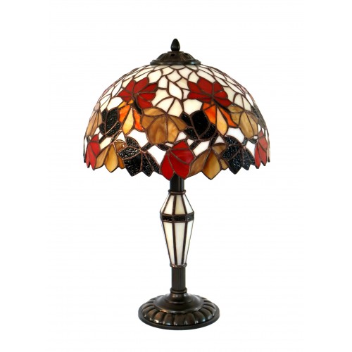 Vitrážová stolní lampa List Kaštanu Ø30 s vitrážovou nohou